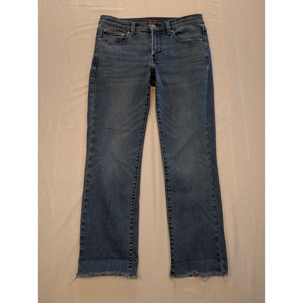 Lucky Brand Mid Rise Straight Leg Jeans Blue Raw Hem Size 4/27 Medium Wash